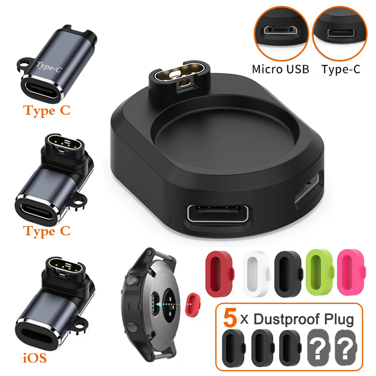 Watch Charger Charging Adapter For Garmin Fenix 8 7 7X 6 6S 5 5X Venu 2S Vivoactive 3 4 Type C/Micro USB iOS Marq