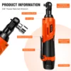 New 3/8 Inch Cordless Electric Wrench 90° Right Angle Ratchet Wrenches 12V Rechargeable Car Repair Tool with 2 Battery 7 Sockets 4