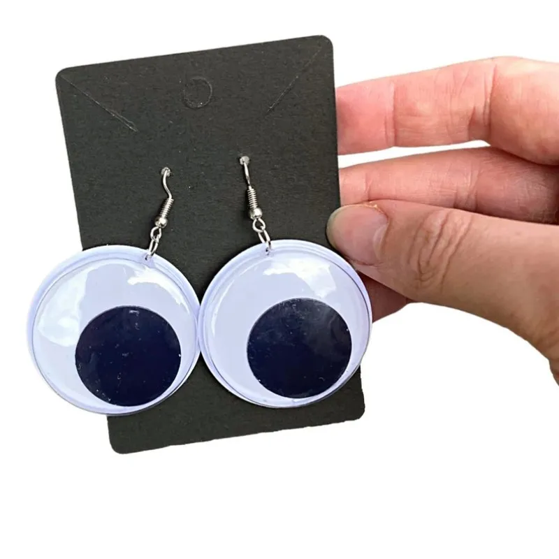 1 Pair Googly Eye Earrings Large Dangle Wiggle Eyes Black White Quirky