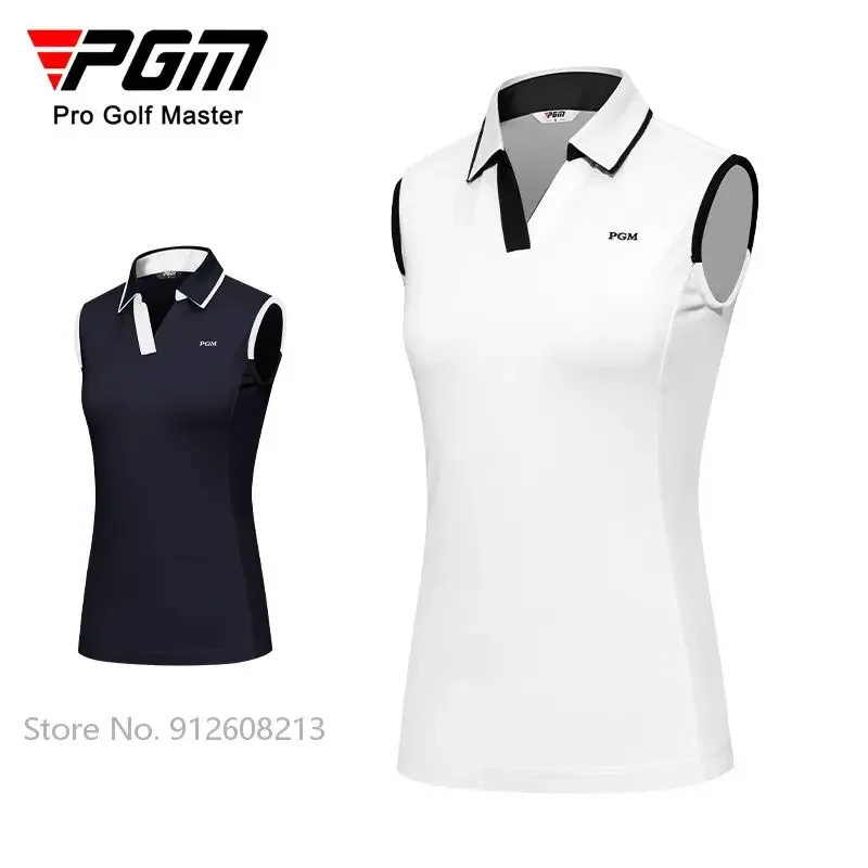 PGM Summer Women Slim Golf T-shirts Quick-dry Sleeveless Golf Vest Female V-neck Tank Tops Breathable Casual Sportswear S-XL