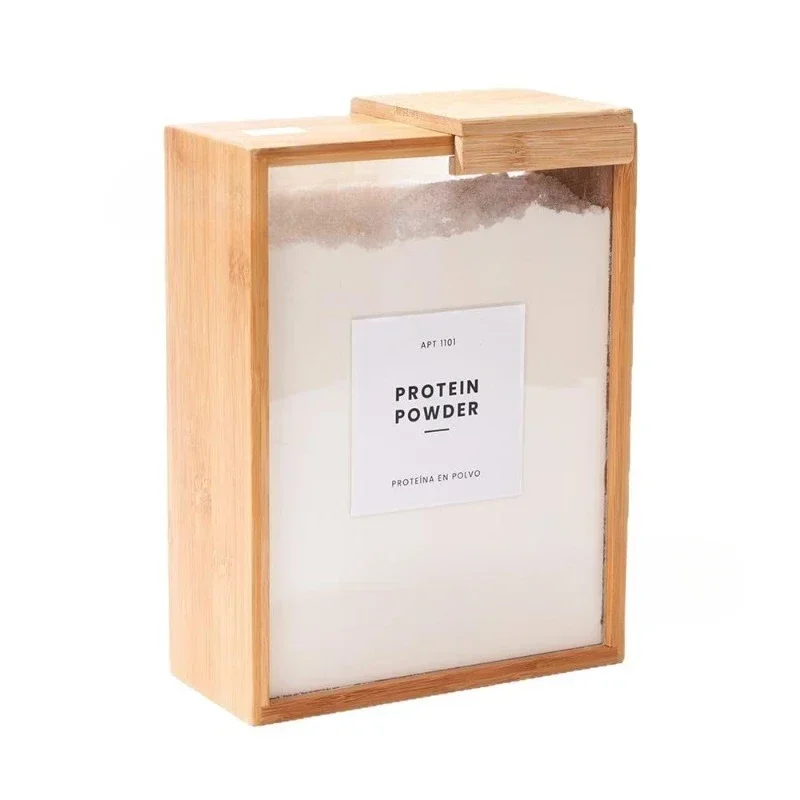 Creative Bamboo and Wood Cereal Storage Box Kitchen Wooden Sliding Cover Cereal Distributor Household Wooden Rice Storage Box 5