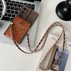 Luxury Crossbody Card Holder Wallet Case with Chain Strap - XiaoMi Poco M3 (Brown)