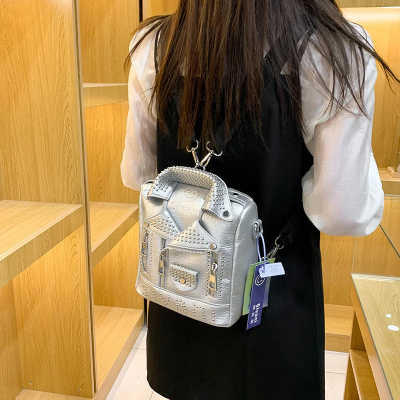 

Велосипедная сумка с откидным воротником, многофункциональная двойная Наплечная сумочка в стиле панк, с заклепками, с диагональным крестом, мешок на одно плечо