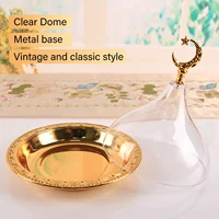 Serving Plate with Dome Golden Embossed Patterns Stainless Steel Acrylic Serving Dish with Dome for Party Cafe 1