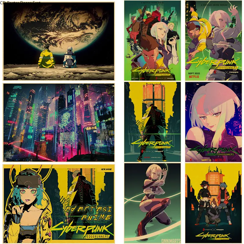 Tanio Anime Cyberpunk: Edgerunners plakat Retro Kraft papier