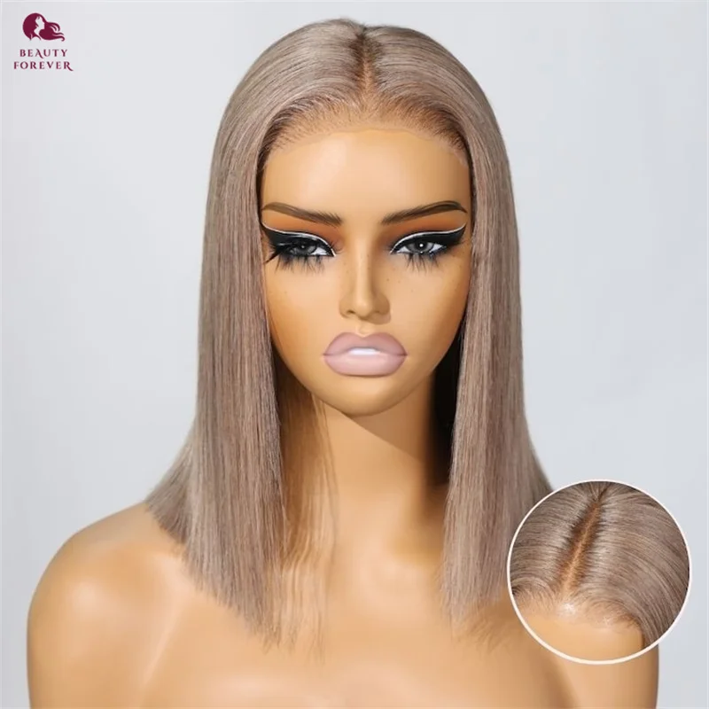 

Beauty Forever Ash Brown Short Bob Human Hair Wig 7x5 Glueless Wig Wear and Go Pre Cut Tranparent Lace Bob Wig