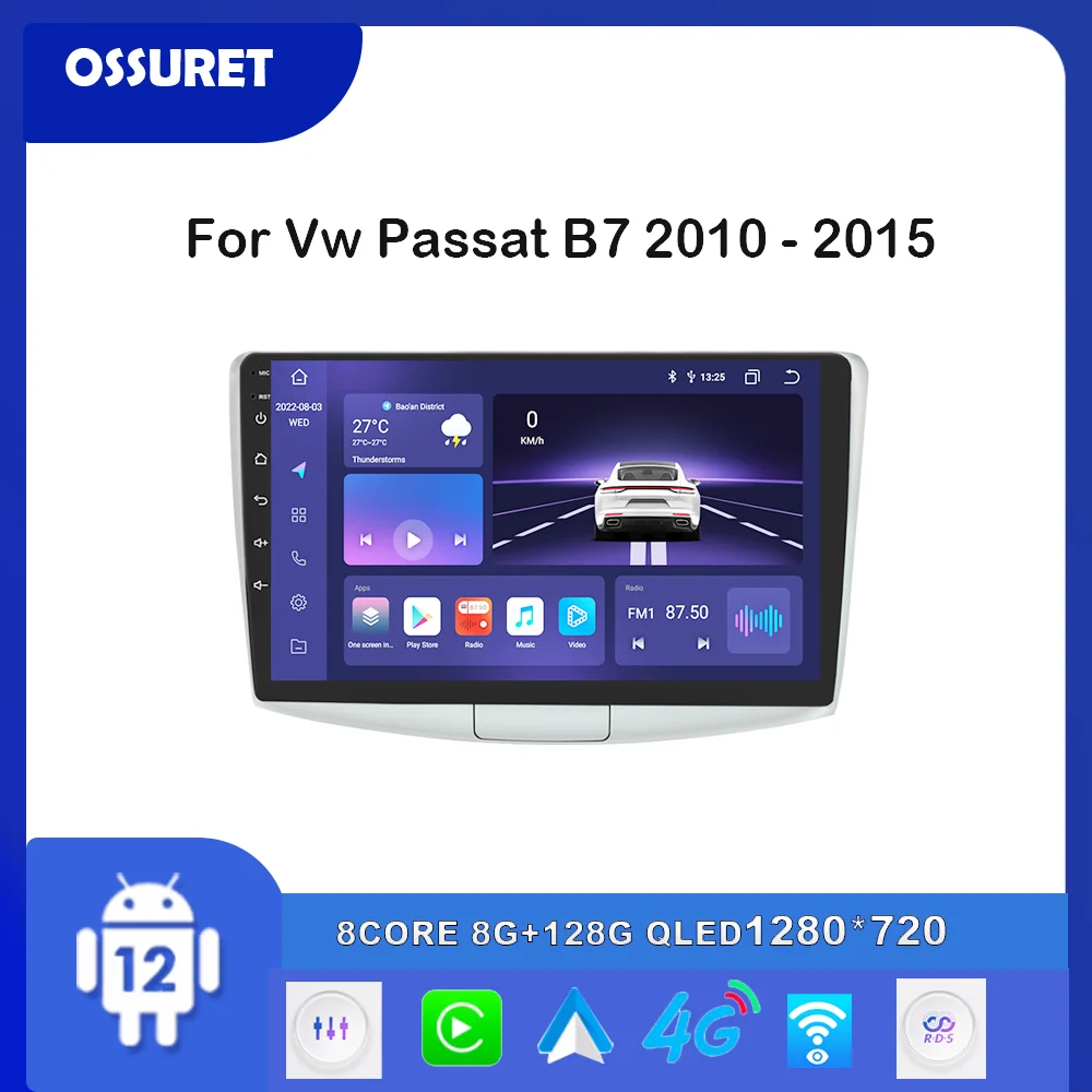 

Android 12 Car Radio for Vw Volkswagen Passat B7 2010-2015 Multimedia Player GPS Navi Stereo 4G BT WIFI Carplay 2din Head Unit