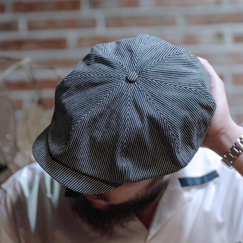 Non Stock Hickory Stripes Newsboy Cap Vintage Fashion All Season Men Berets
