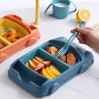 Creative Car Shaped Dinner Plate Cartoon Drop Resistant Kid's Lunch Plate Wheat Straw Compartment Feeding Food Tray Kindergarten
