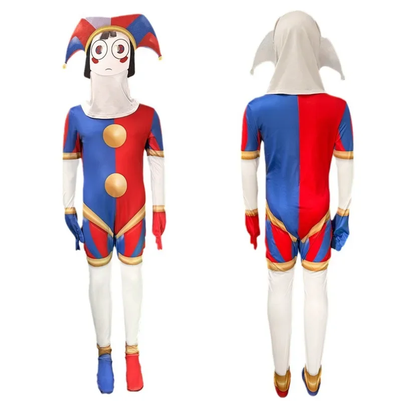 

New The Amazing Digital Circus Cosplay Pomni Costume Cute Cartoon Anime Clown Bodysuit Funny Home Party Clothing For Kids Adults