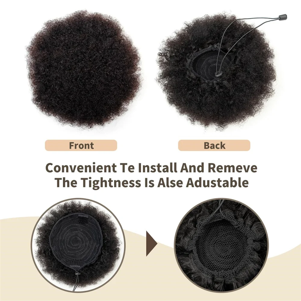 Afro Puffs Natural Black Afro Puff Hair Bun For Kids 100% Remy Human Hair Small Drawstring Ponytail For Little Girls Curly human hair extensions