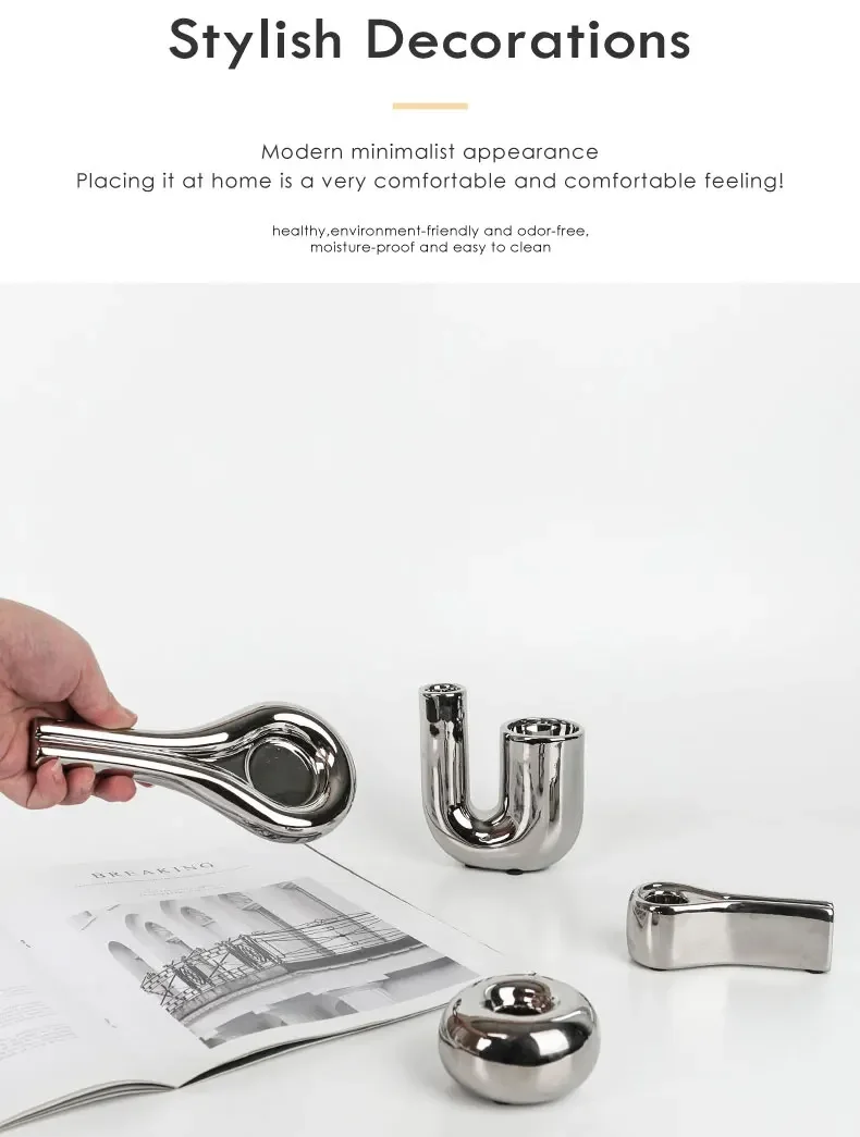 Description Picture 5 of itemLuxury Electroplating Silver Candlestick Holder,Modern Living Room Office Art Decoration,Creative Ceramic Cylinder Candle Holder