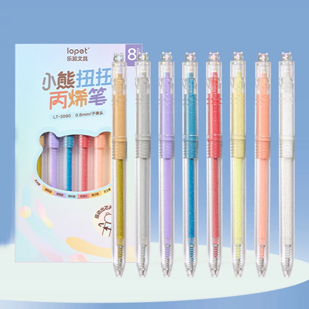 Cute Bear Acrylic Paint Markers 0.8mm Bullet Tip Journal Doodle Pens for Wood Glass Stone DIY Drawing Craft Student Art Supply