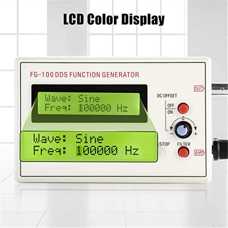 FG-100 DC 3.7-10V DDS Signal Generator LCD Display 1Hz-500KHz Functional Sine Triangle Square Frequency Sawtooth Wave Waveform 4
