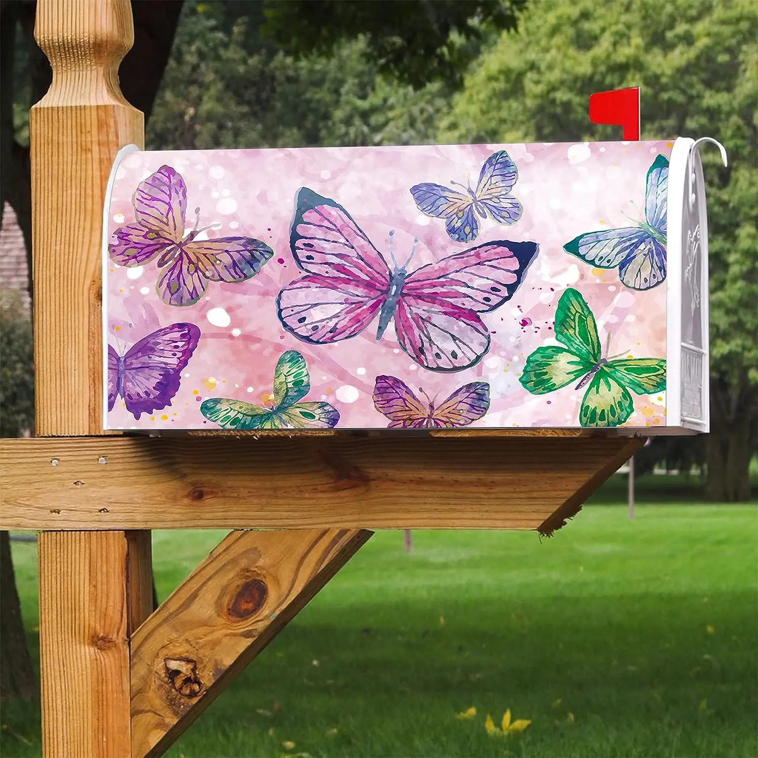 Colorful Butterflies Decoration Mailbox Cover with Magnetic Strip Spring Mailbox Wraps Post Letter Box Cover Standard Size images - 6