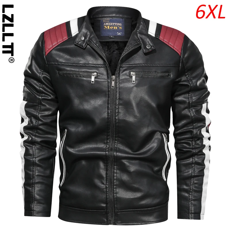 

Winter Men Warm Fleece Motorcycle Biker Leather Jackets Mens Casual Windproof Windbreaker PU Leather Jackets Male Plus Size 6XL