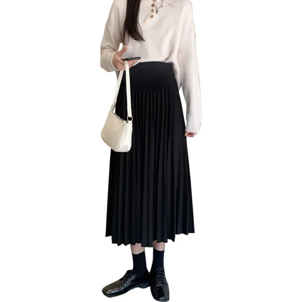 Spring Autumn Knitted Maternity Long Skirts Elastic Waist Belly A Line Swing Clothes for Pregnant Women Casual Pregnancy