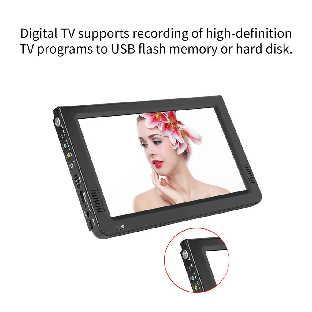US Plug Portable Television 1080P Music Memory Card VGA AV Video Player Travel HD Rechargeable Screen TV 10 Inch