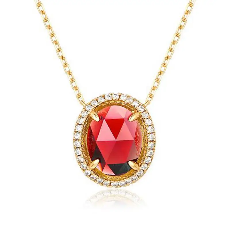 

Genuine Mozambique Garnet Oval Faceted Pendant Necklace S925 Sterling Silver Jewelry Women Natural Gemstone Lucky Charms Amulets