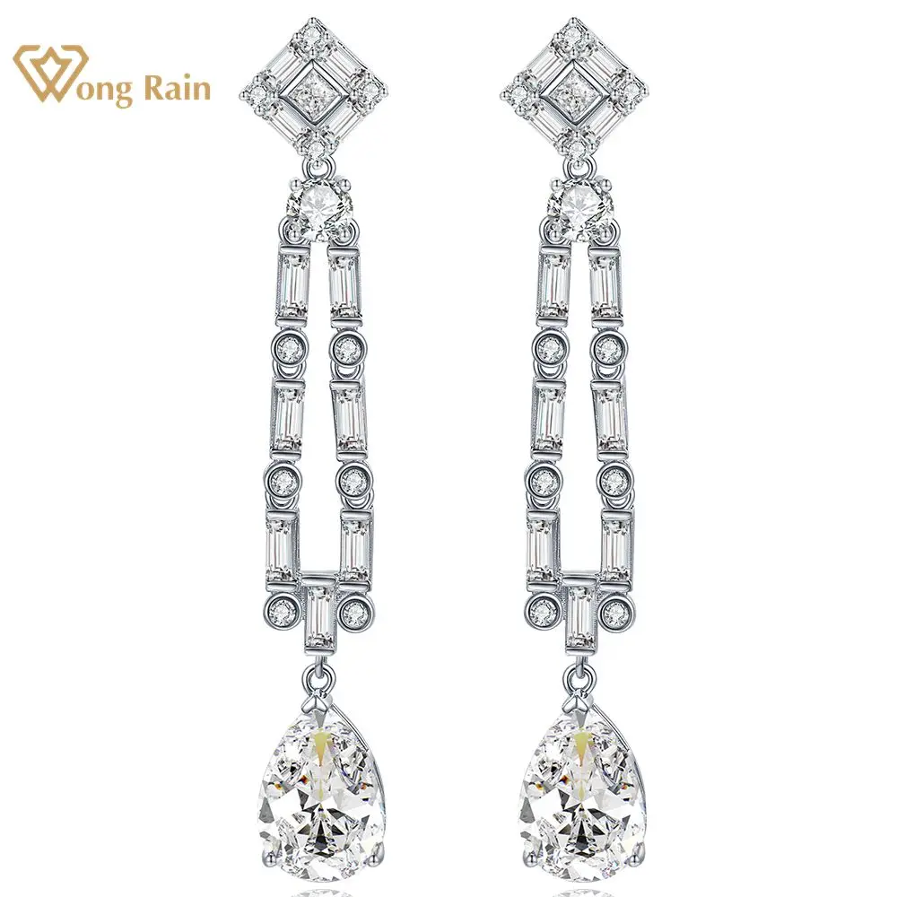 

Wong Rain 100% 925 Sterling Silver Pear Cut 10*14MM Lab Sapphire Padparadscha Gemstone Vintage Jewelry Fine Drop Dangle Earrings