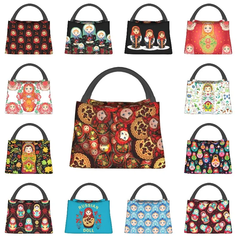 

Russia Matryoshka Doll Thermal Insulated Lunch Bag Russian Folk Art Babushka Pattern Lunch Container for Storage Meal Food Box