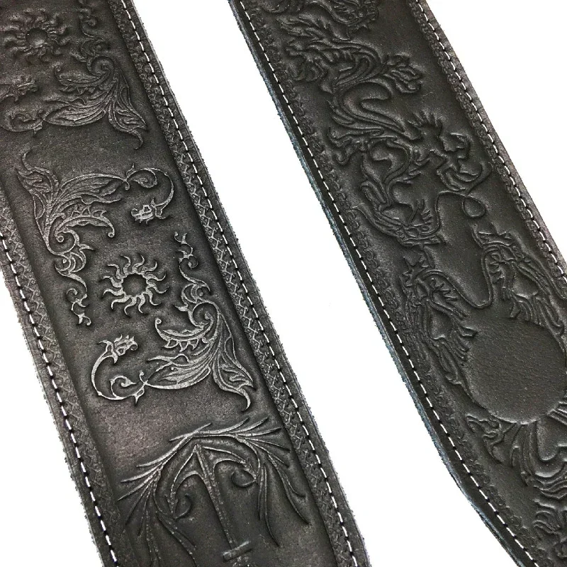 Handcrafted Retro Embossed Guitar Strap - Premium Soft Cowhide Leather