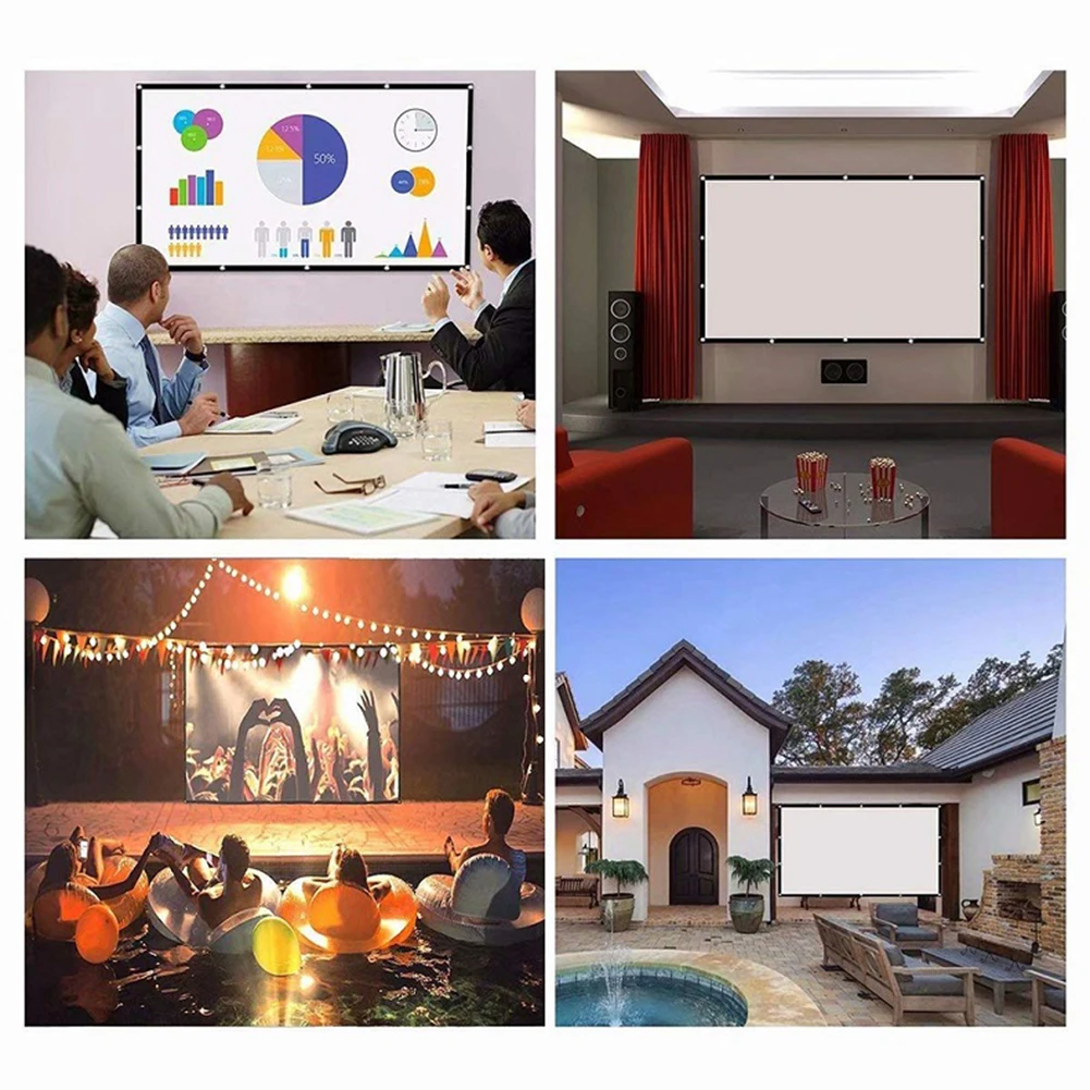 60-150 inch Foldable 16:9 Projector Screen Portable High Density White No Creases Soft Home Movie Theater HD Projection Screen