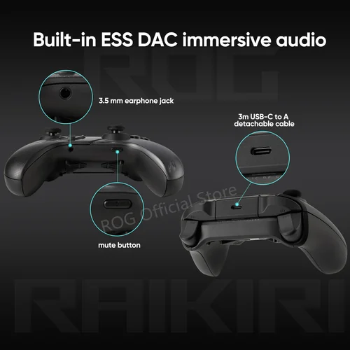ASUS ROG Raikiri 유선 게임패드 PC 컨트롤러, Xbox 시리즈 X S, Xbox One, Windows 10 11, 게임 조이스틱 블랙, 최신 5