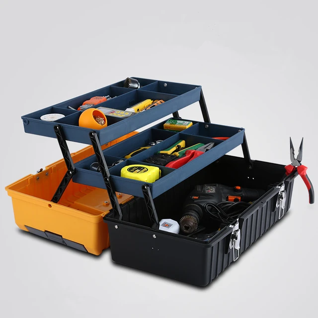 17 Inch Plastic Tool Box with Handle Tray Compartment Storage Box Hammer  Pliers Screwdriver Tool Holder