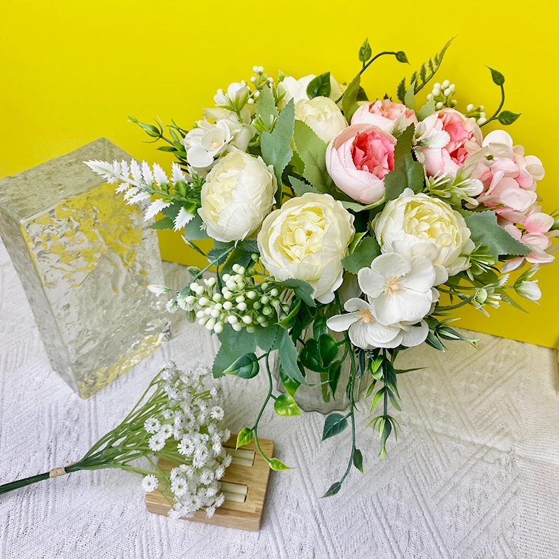 High Quality Artificial Silk Flowers White Peony Rose Fake Flower for