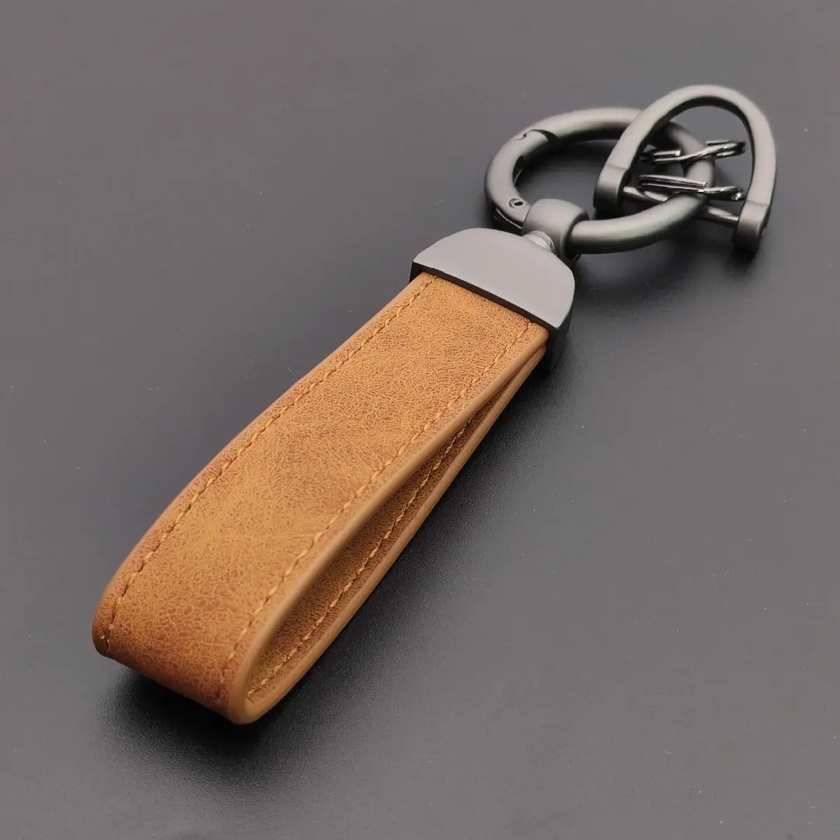 Personalized Crazy Horse Leather Car Ornament Keychain Pendant Charm Gift