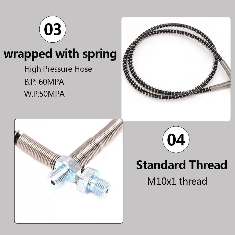 Pneumatic Quick Coupling M10x1 Thread 100cm High Pressure Hose for Air Refilling Nylon Hose Wrapped with Stainless Steel Spring and Quick Connectors