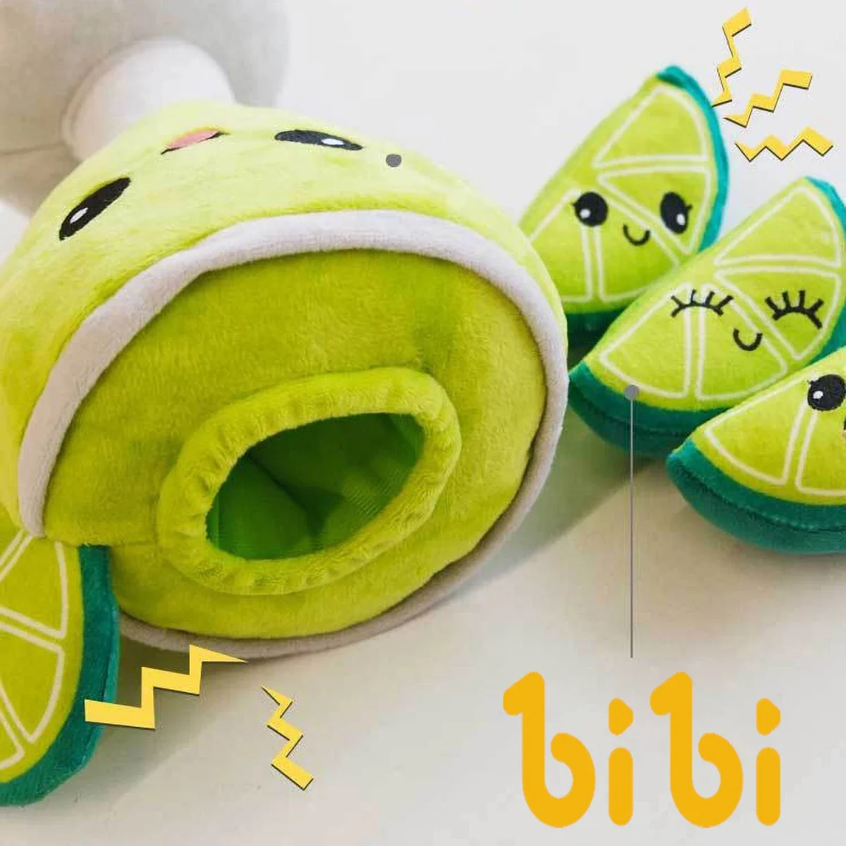 Lemon themed plush cat toy set - High footed cup with squeaking lemon slices interactive cat teasing plush toy