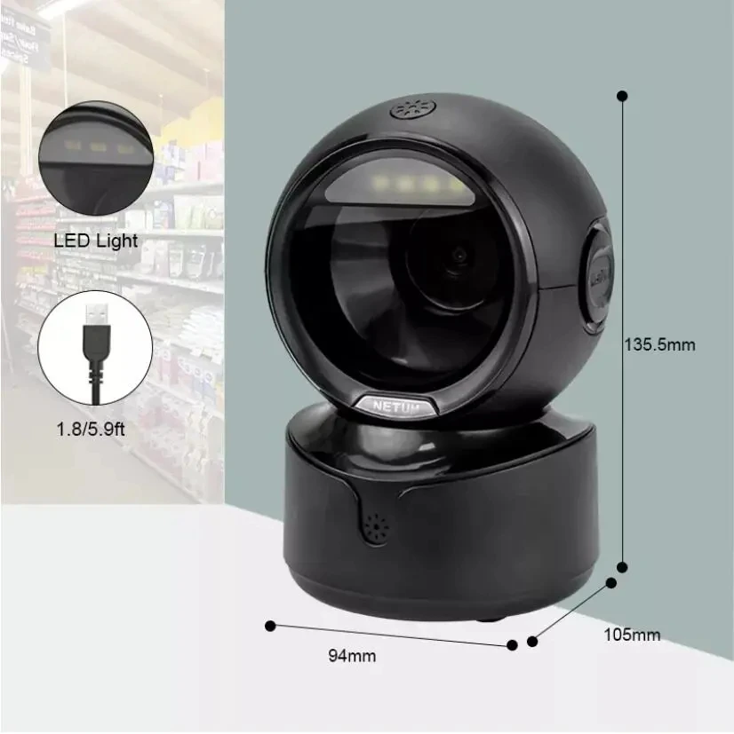NT-A5 NETUM 2D Desktop Barcode Scanner Omnidirectional Hands-Free Wired USB Big Bar code Reader 1D QR Screen Barcodes Scanning