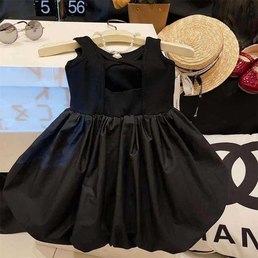 

Baby Girl Dress Children 2024 New Dress Girls Summer Backless Dress Pod Sundress Baby Pompadour Dresses Little Black Dresses