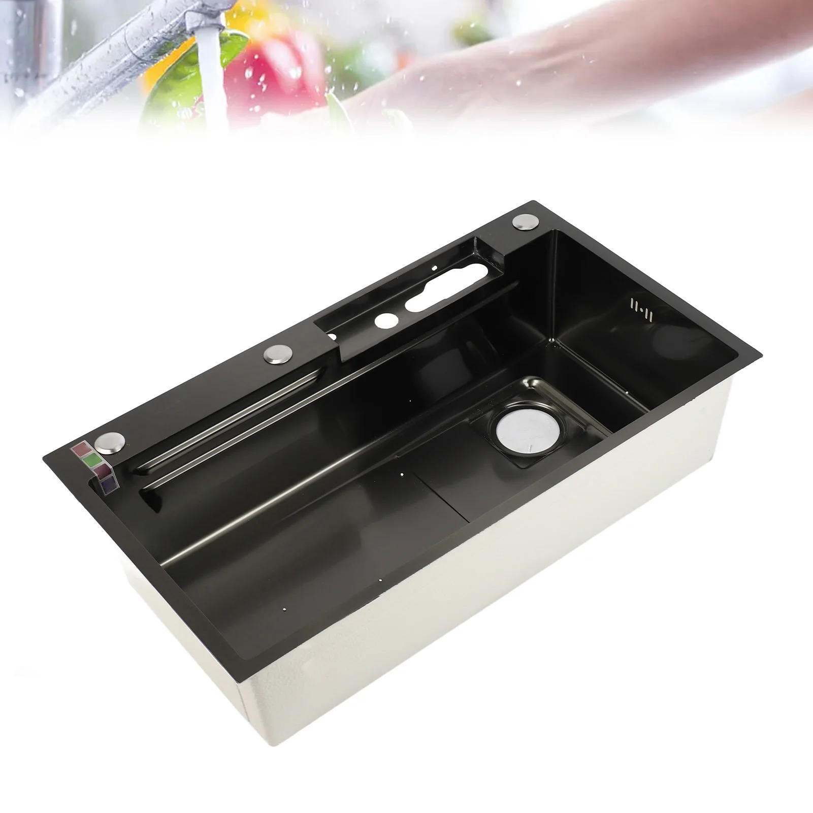 Smart Kitchen Sink Thickened Large Capacity Washbasin Stainless Steel Digital Display Kitchen Sink Brushed  for Kitchen 5