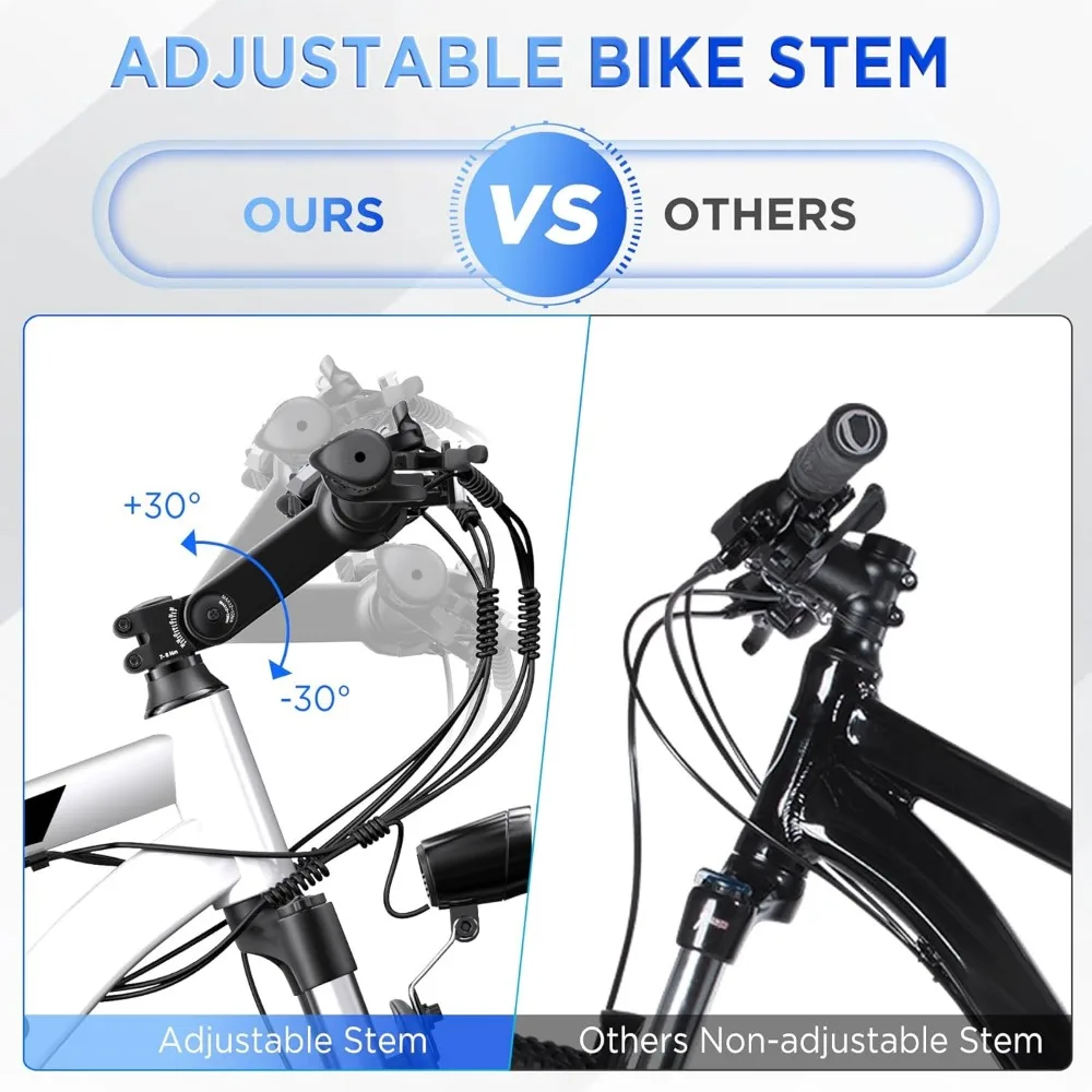 Electric Bike for Adults，26'' 1000W Peak Ebike, Up to 50 Miles 21.7MPH Electric Mountain Bike with 48V 374.4WH Removable Battery 4