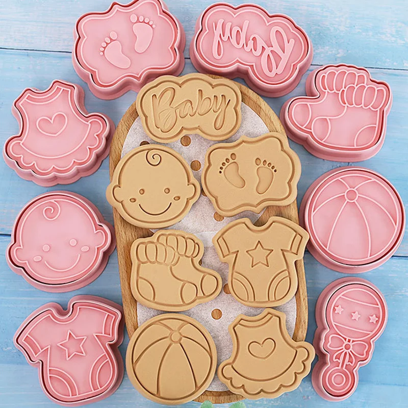 8Pcs Baby Theme Cartoon Cookie Embosser Cutters 3D Baby Shower