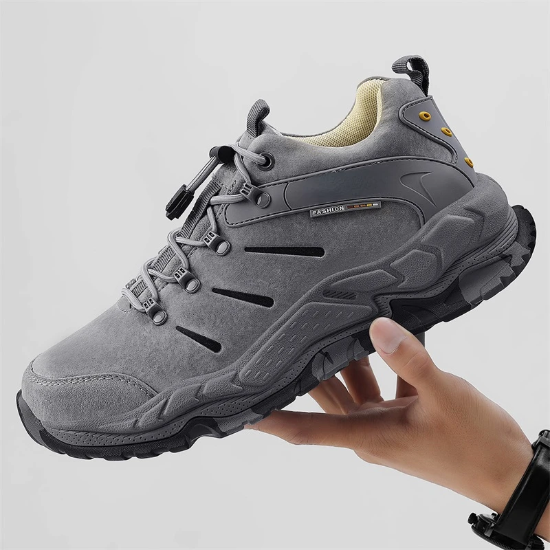 

Men's Shoes New Genuine Leather Sneakers Outdoor Wear-Resistant Travel Shoes Elastic Band Hiking Shoes Men Increase Casual Shoes