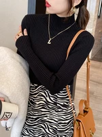 Elegant Solid Basic Knitted Tops Women Turtlneck Sweater Long Sleeve Casual Slim Pullover Korean Fashion Simple Chic Clothes 1