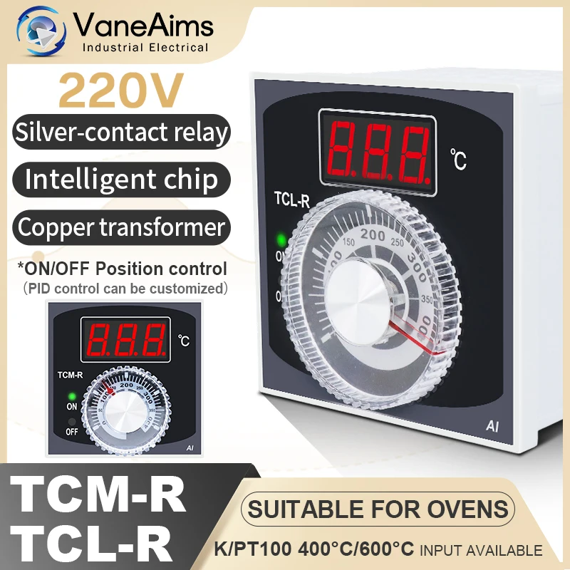 ประเภทลูกบิดเทอร์โมดิจิตอล AC220V TCL-R TCM-R K PT100 อินพุตรีเลย์เอาต์พุตอุณหภูมิ 0-400 ℃   0-600 ℃   สําหรับเตาอบ 1