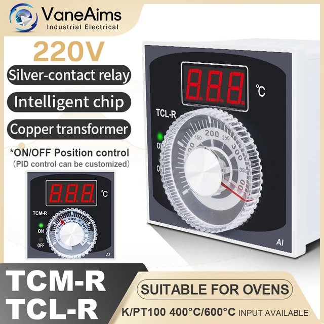 ประเภทลูกบิดเทอร์โมดิจิตอล AC220V TCL-R TCM-R K PT100 อินพุตรีเลย์เอาต์พุตอุณหภูมิ 0-400 ℃   0-600 ℃   สําหรับเตาอบ 1