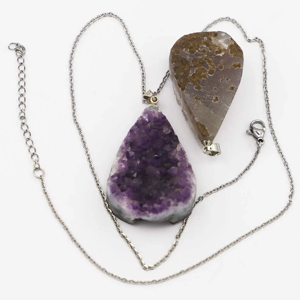 High Quality Natural Stone Raw Ore Water Drop Amethyst Pendant Crystal Necklace Reiki Charms DIY Jewelry Making Accessories 4PCS