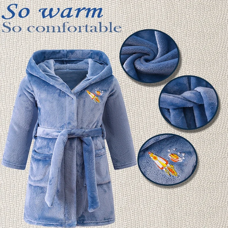 Children's Hooded Nightgowns Warm And Lightweight Flannel Pajamas Cozy Hoodies With Cute Starry Sky Pattern Thickened