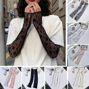 قفازات شبكية أنيقة من الدانتيل الزهري للنساء ، رفيعة للغاية ، طويلة ، للقيادة ، ركوب الدراجات ، مضادة فوق البنفسجية ، المرونة ، الصيف