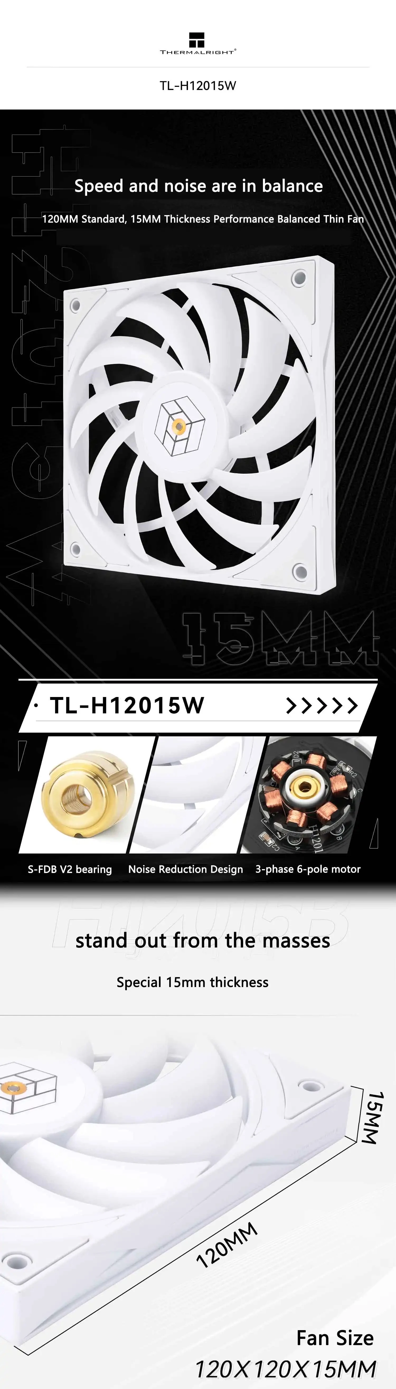 TL-H12015 120x120x15mm Computer case cooling fan，3Phase 6 Pole Motor/S-FDB V2 be