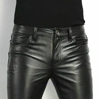 Men's Fashion Rock Style PU Leather Pants Night Club Dance Pants Men's Faux Leather Slim Fit Skinny Motorcycle Trousers 2