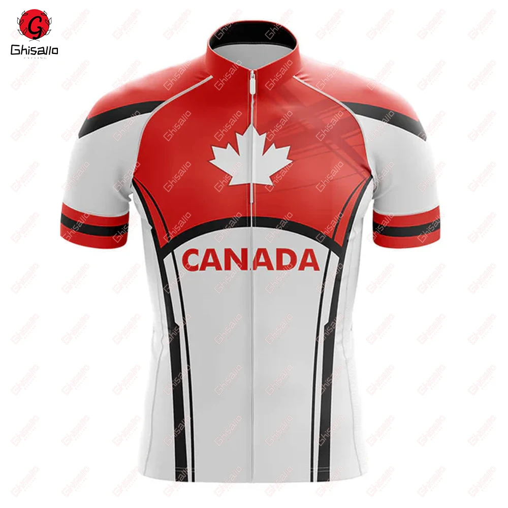 Canada Cycling Jersey for Men, Breathable Short Sleeve, Bib Shorts, Durable 20D Gel Pad, Mountain Bicycle Clothing, New, V1 5
