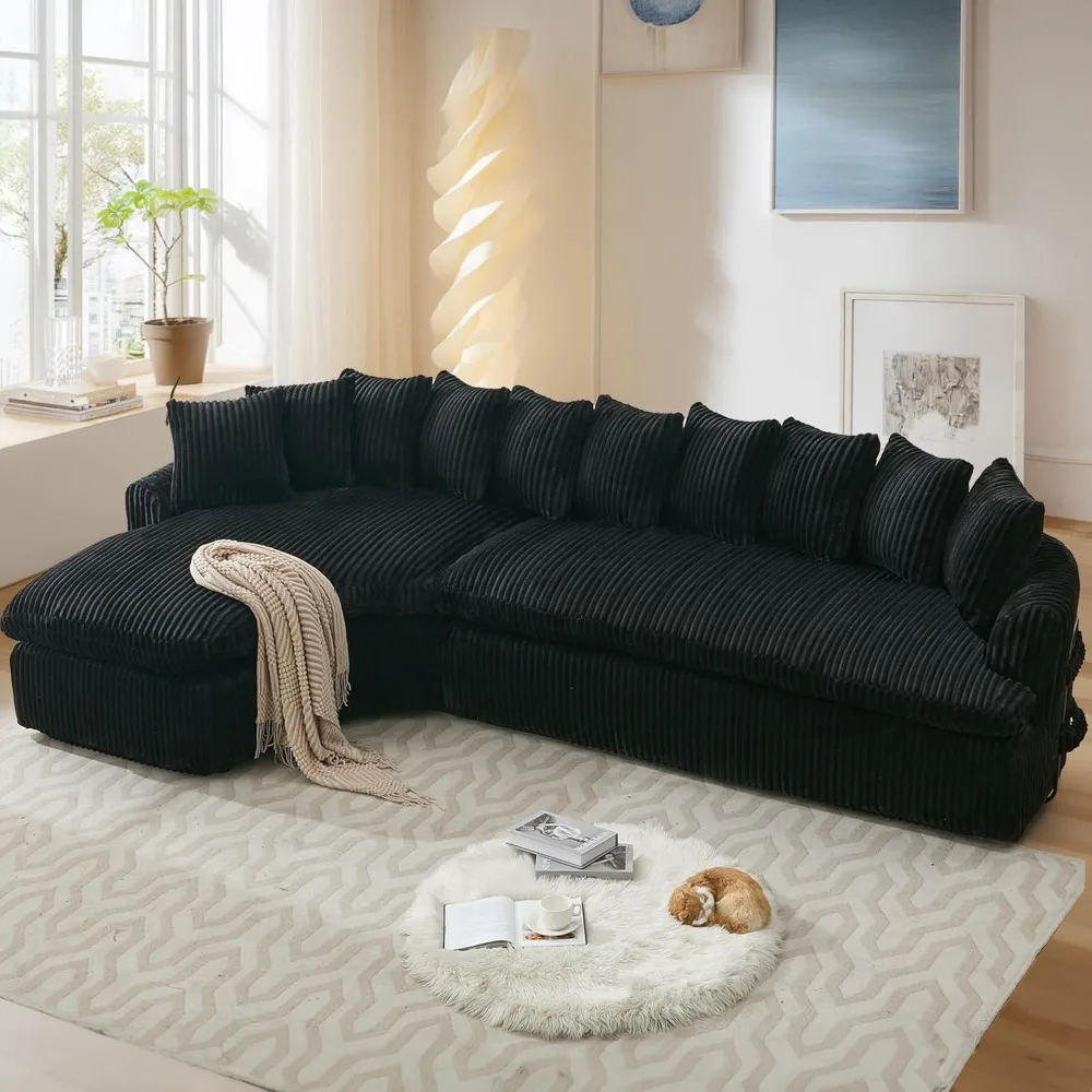 127'' Cloud Corduroy Couch for Living Room, Modern Curved Cloud Sofa, Upholstered Corner Couches for Living Room, L Shaped Secti 1