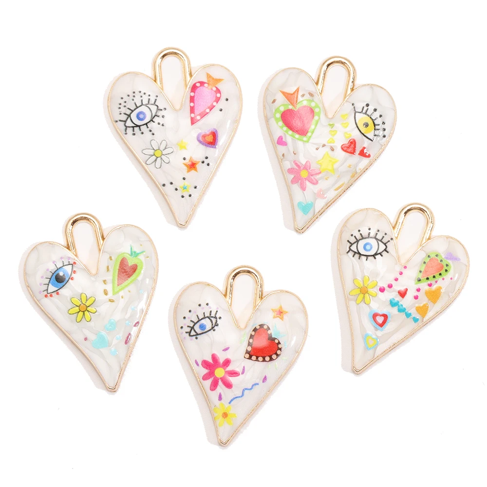 24*25MM 5Pcs Bunte Herz Auge Emaille Charms Y2K Stil Personalisierte Trendy Anhänger Für Halskette Handgemachte DIY Schmuck – Detail 2